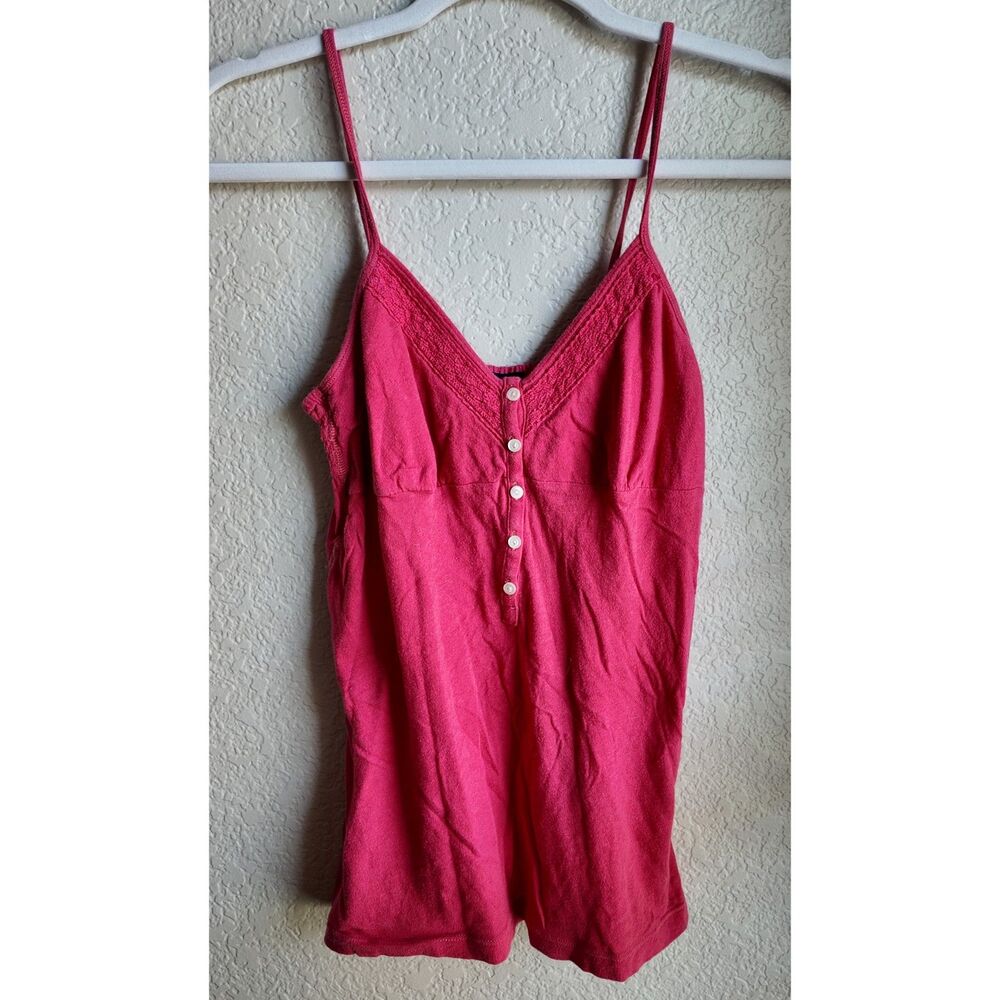 Gap Y2K Pink Henley Cami Tank Top XS 100% Cotton Summer 2007